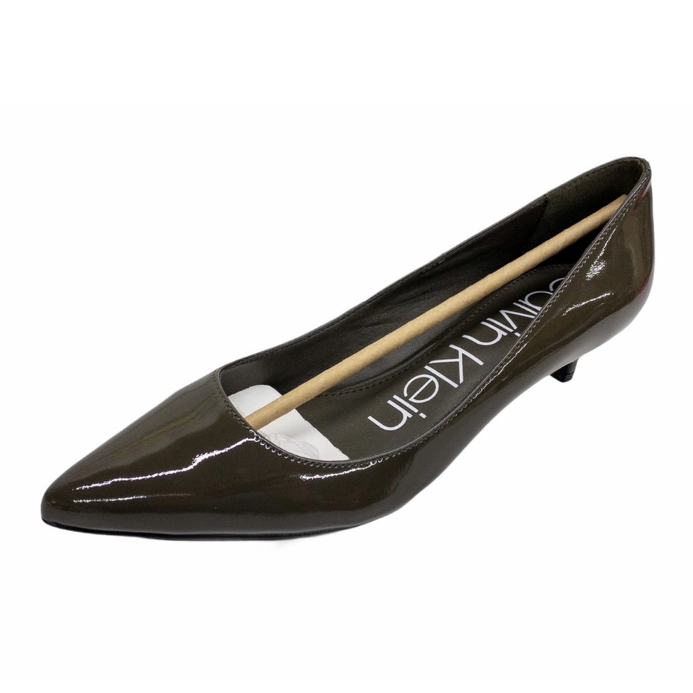 Calvin Klein Hunter Green Patent Leather Kitten Heels 7.5